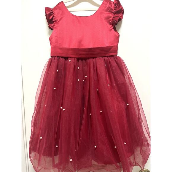 KaQinini Red Dress Girl Size 6 Satin and Tulle Bow In The Back - Picture 2 of 8